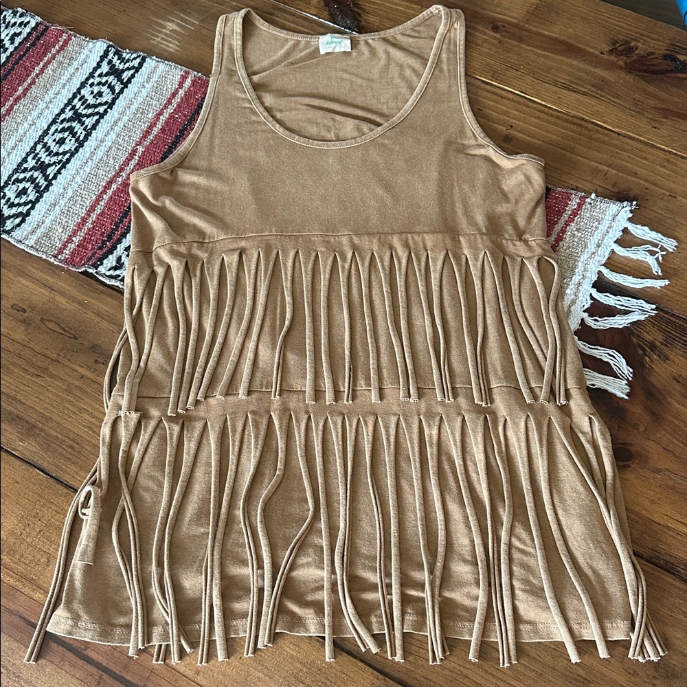 Tan Fringe Tank Top